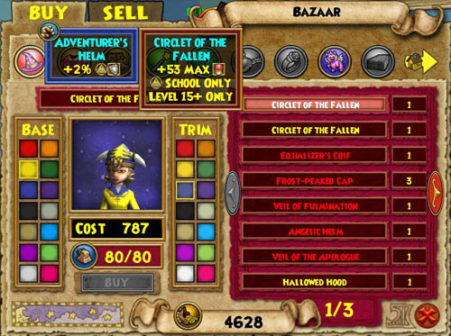 Wizard101 Bazaar Interface